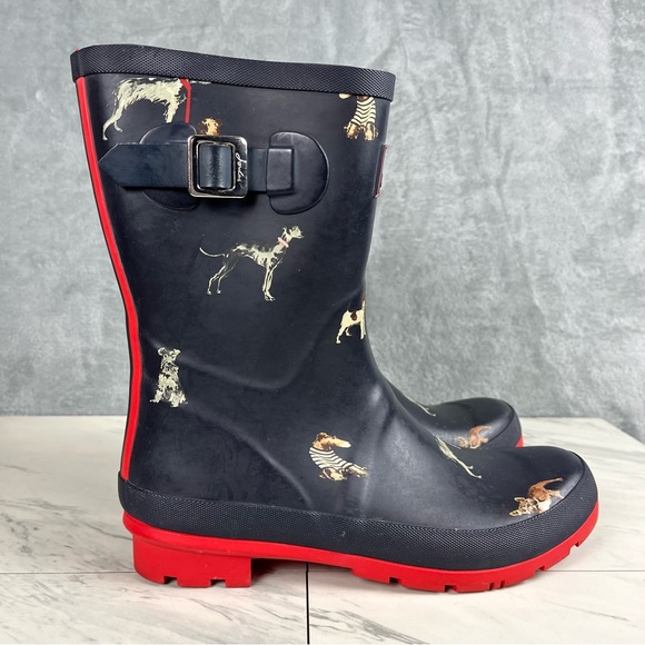 Joules Molly Dog Print Welly Rain Boots US Size 10 Slip On Galoshes Navy Blue - Picture 6 of 16